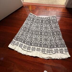 EuC Sonoma country cottage skirt flowy A line boho black white floral classy
